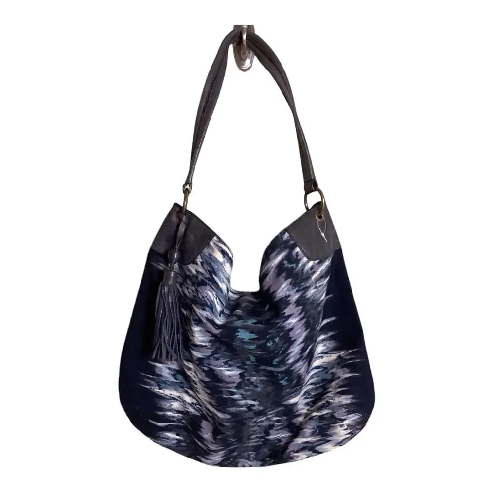 Banana Republic hobo bag Water Color fabric and Leather top handle tote EUC